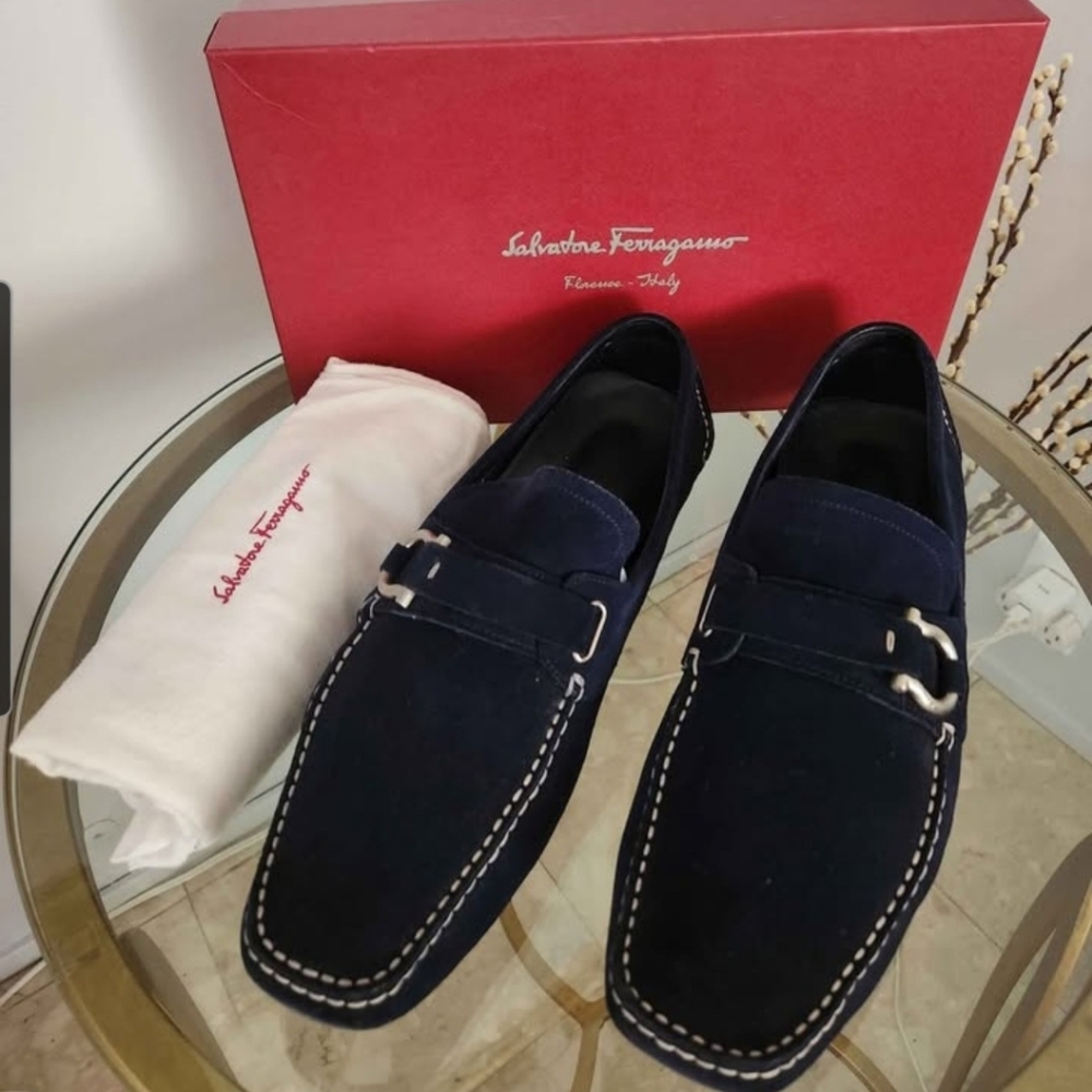 Salvatore Ferragamo Suede  Men's Dark Blue Loafers/ Sz11